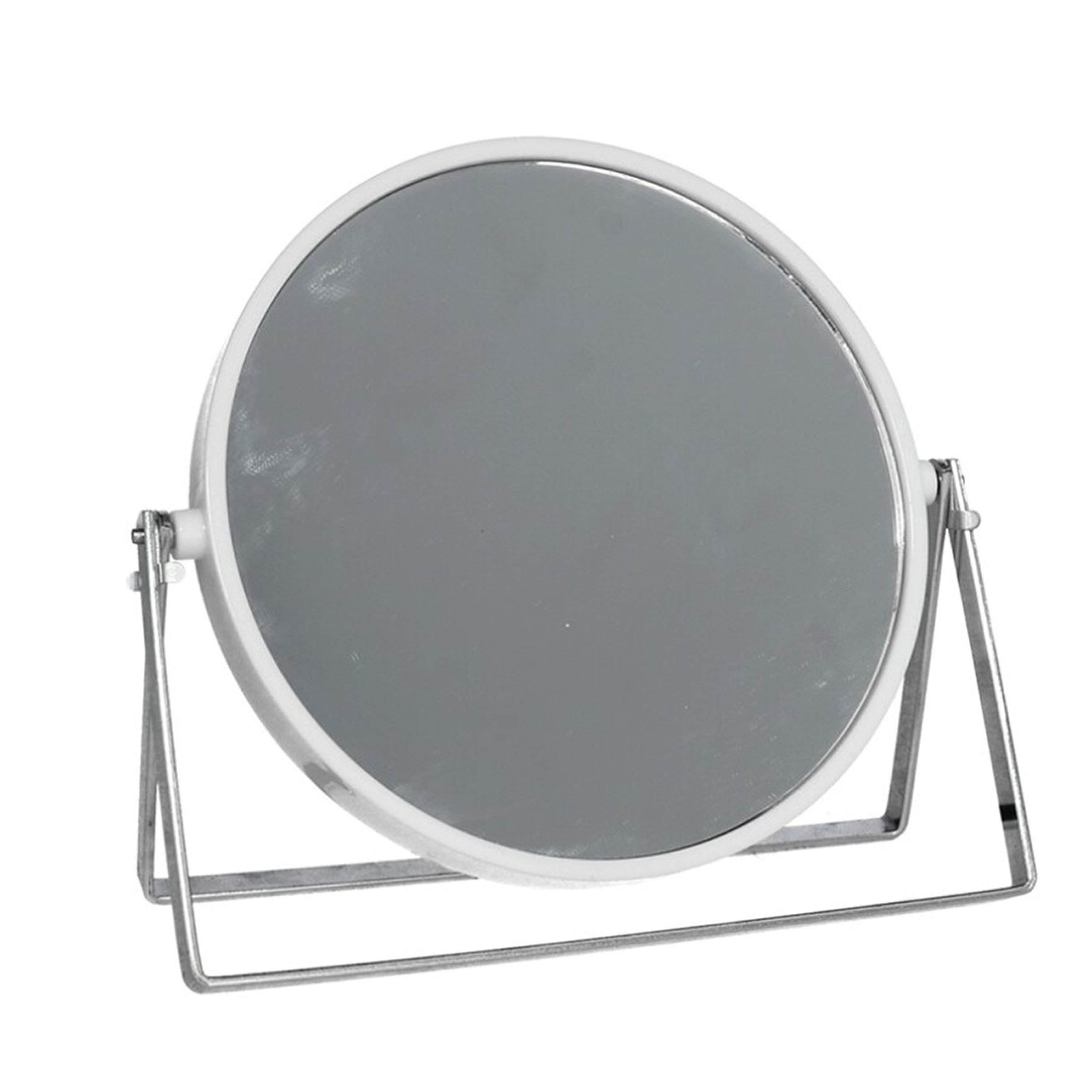 Gerimport Make-up spiegel 2-zijdig gebruik - vergrotend - dia 18 cm - wit/zilver -
