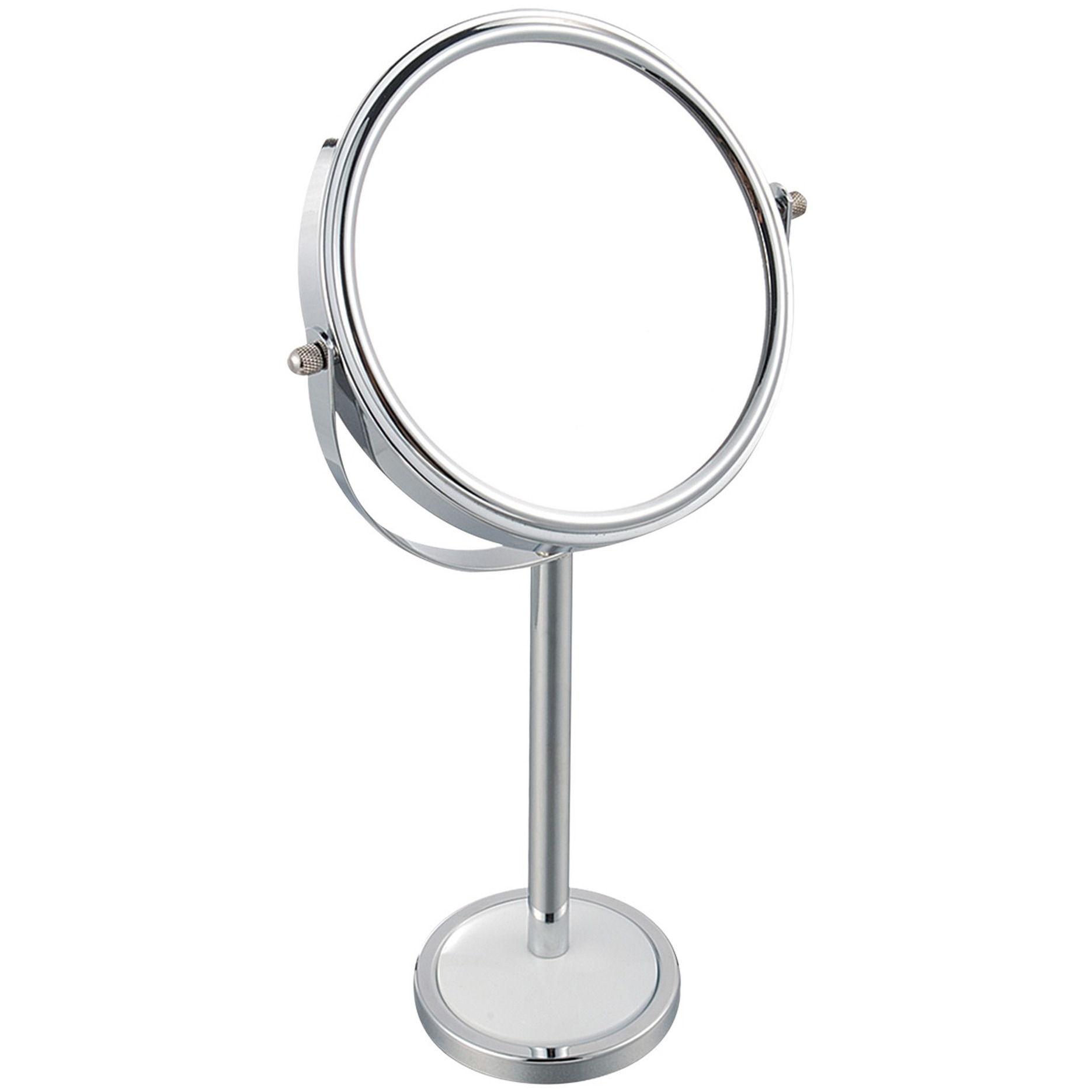 MSV Make-up spiegel - 2-zijdig - op stevige voet - chrome zilver - 15 x 16 cm -