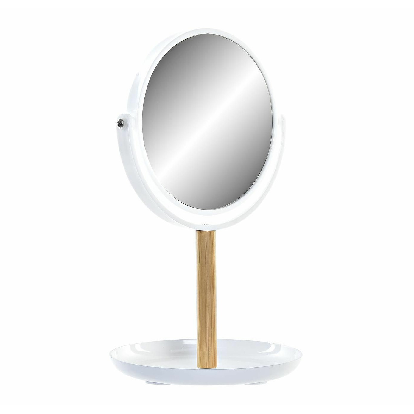 Items Make-up spiegel op standaard bamboe/wit H31 en D17 cm -