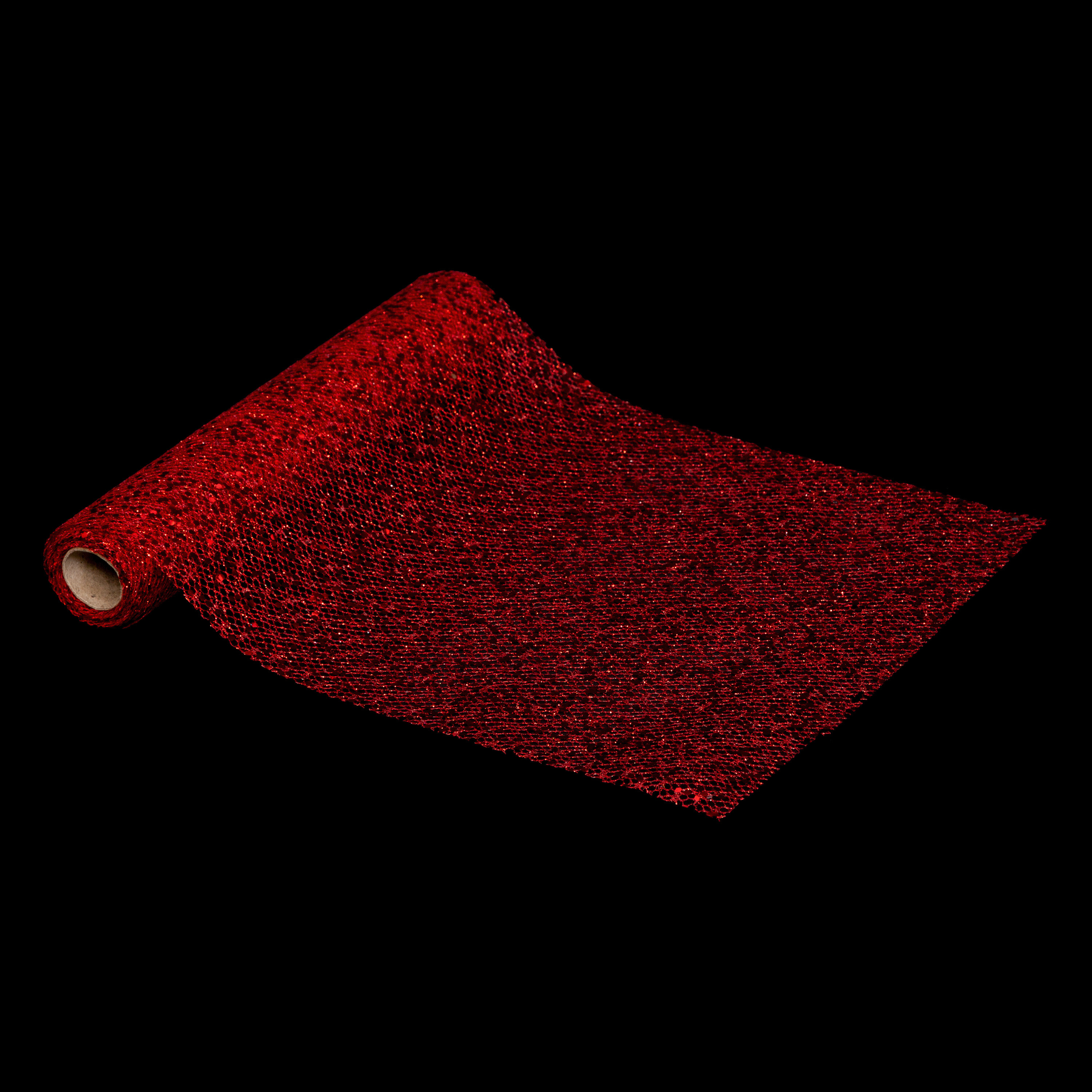 Atmosphera kerst tafelloper - rood glitter - 28 x 300 cm - polyester -