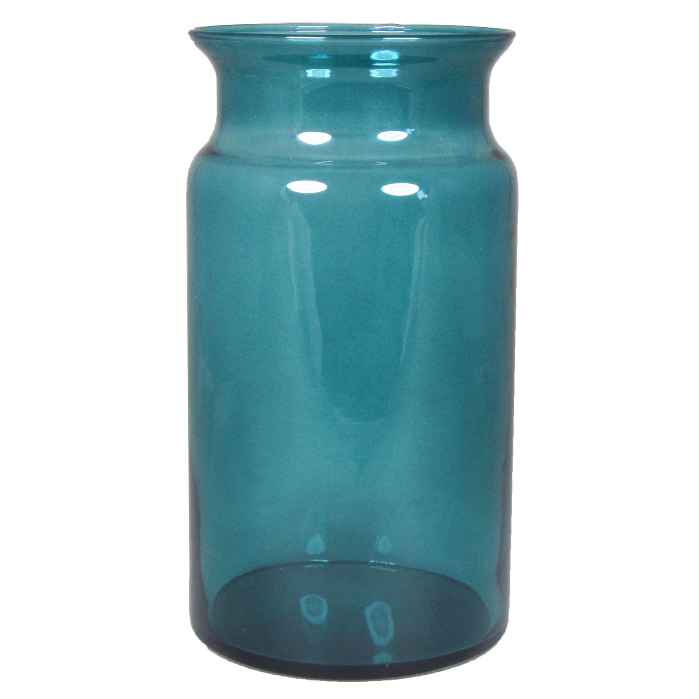 Floran Bloemenvaas - turquoise blauw/transparant glas - H29 x D16 cm -