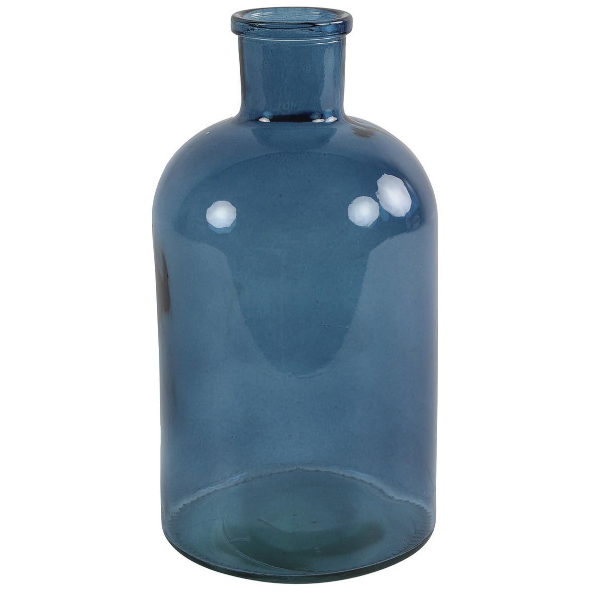 Countryfield vaas - zeeblauw/transparant - glasÂ - apotheker fles - D14 x H27 cm -