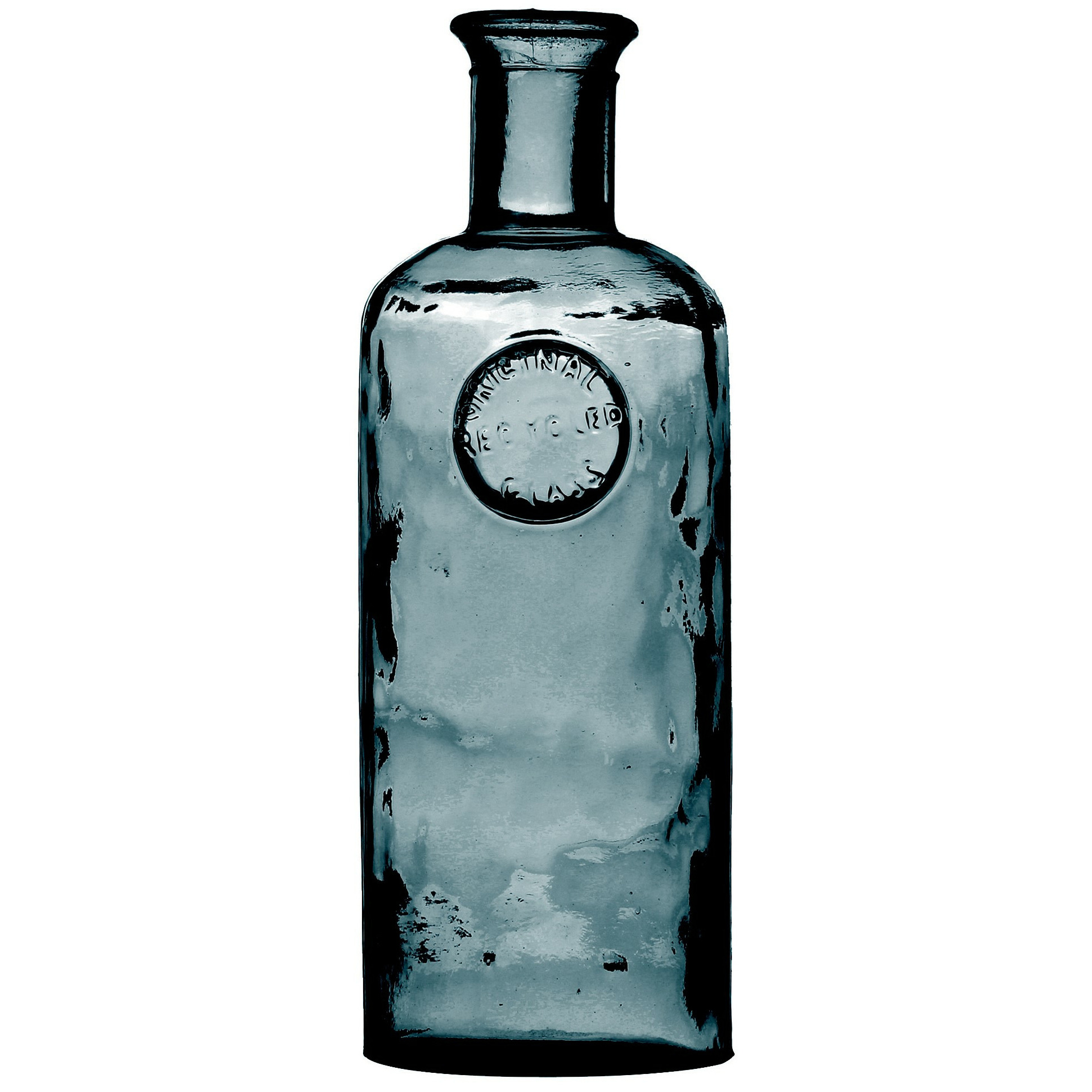 Natural Living Bloemenvaas Olive Bottle - marine blauw transparant - glas - D13 x H27 cm - Fles vazen -
