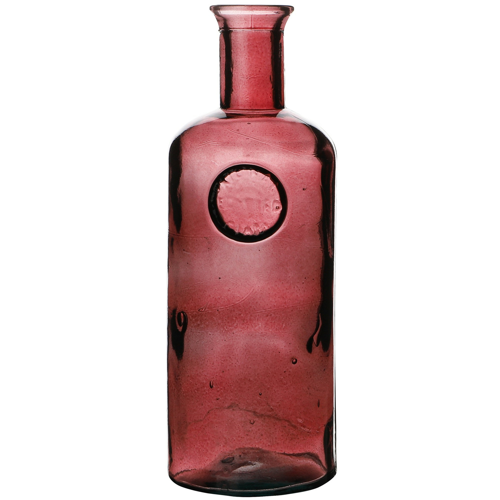 Natural Living Bloemenvaas Olive Bottle - robijn rood transparant - glas - D13 x H27 cm - Fles vazen -