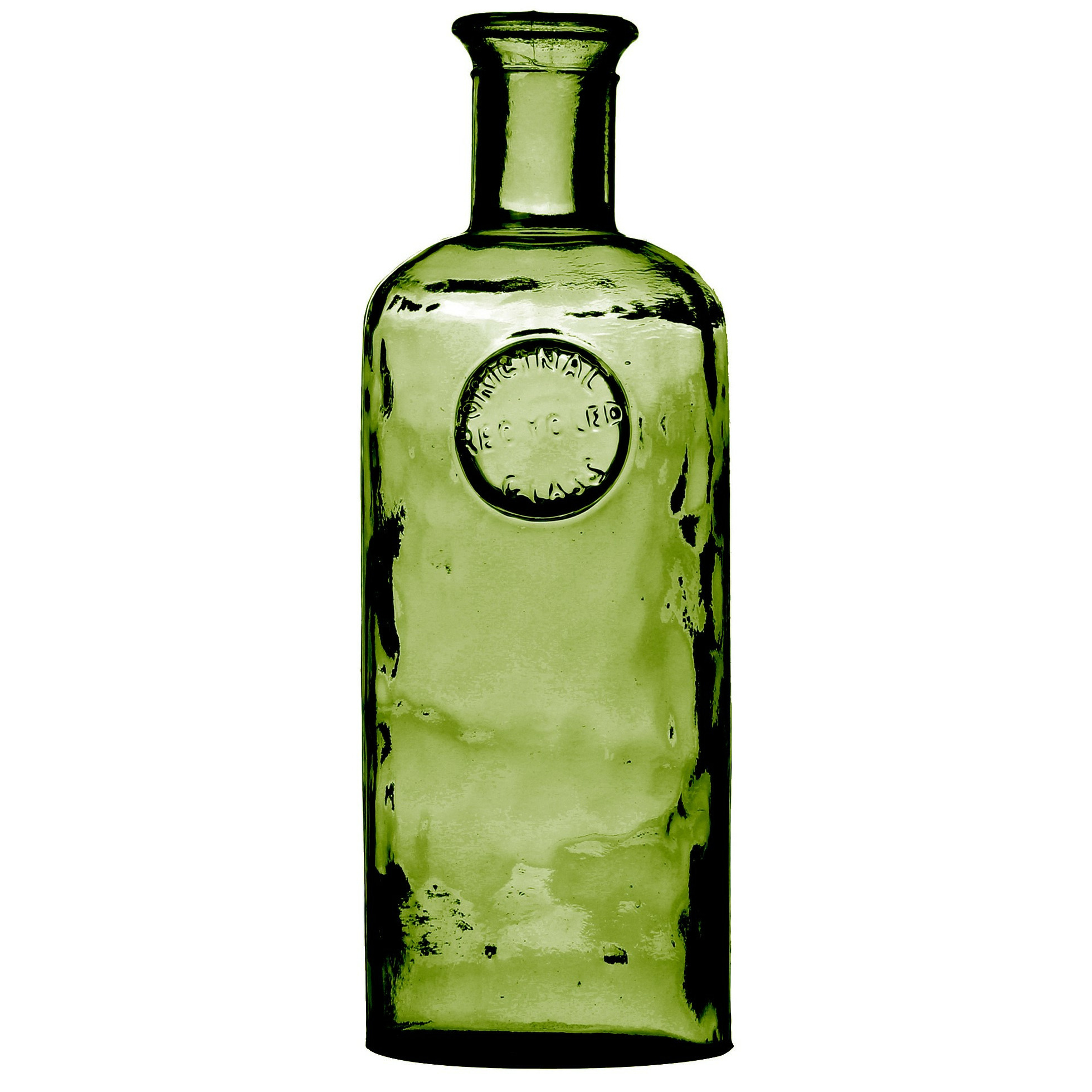Natural Living Bloemenvaas Olive Bottle - Smaragd groen transparant - glas - D13 x H27 cm - Fles vazen -