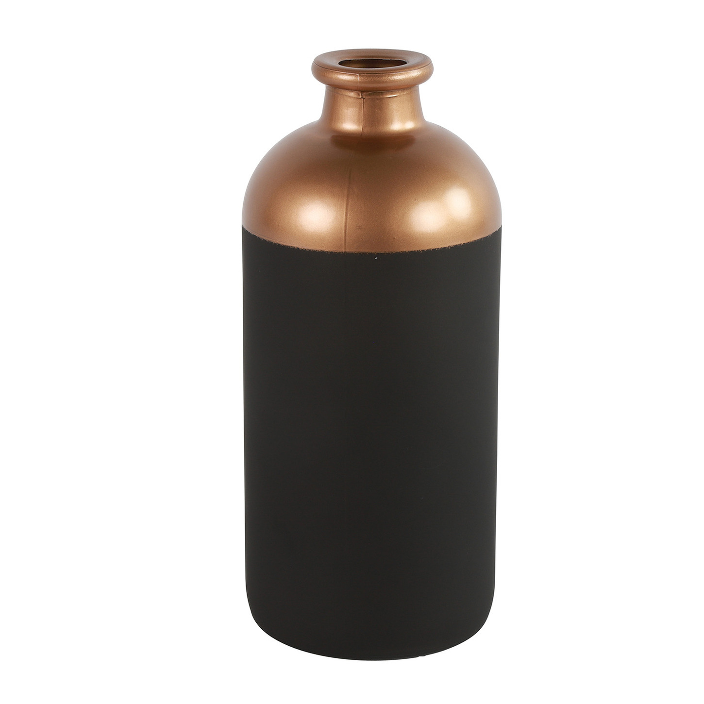 Countryfield Bloemen of deco vaas - zwart/koper - glas - luxe fles vorm - D11 x H25 cm -