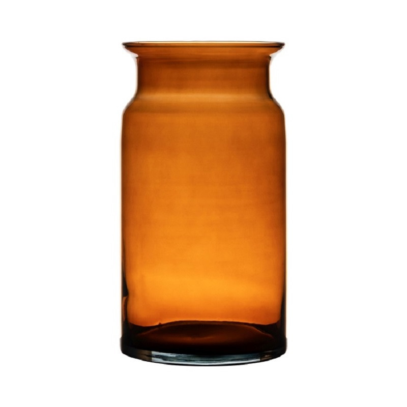 Hakbijl Glass Oranje/transparante melkbus vaas/vazen van glas 29 cm -