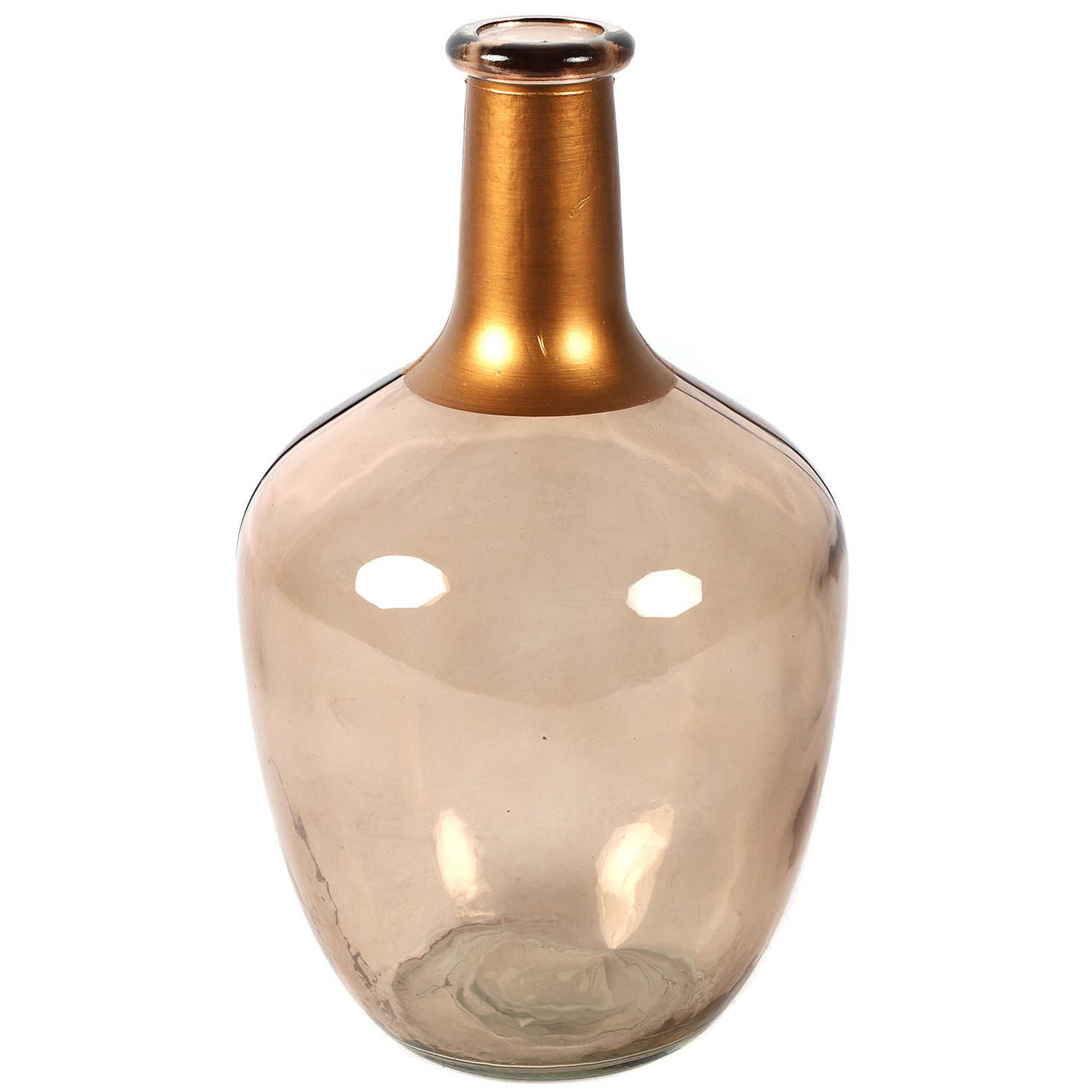 Countryfield Bloemenvaas Firm Big Bottle - beige transparant/koper - glas - D15 x H25 cm -