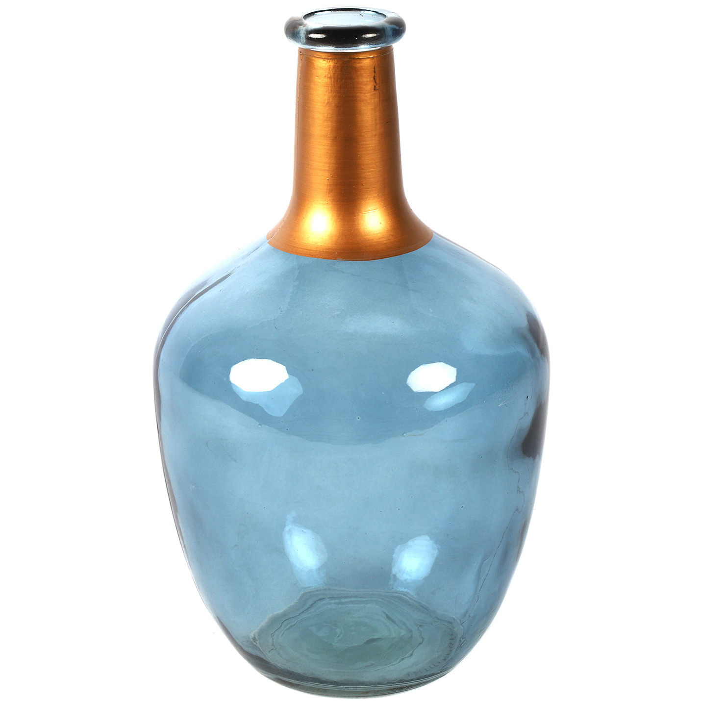 Countryfield Bloemenvaas Firm Big Bottle - blauw transparant/koper - glas - D15 x H25 cm -