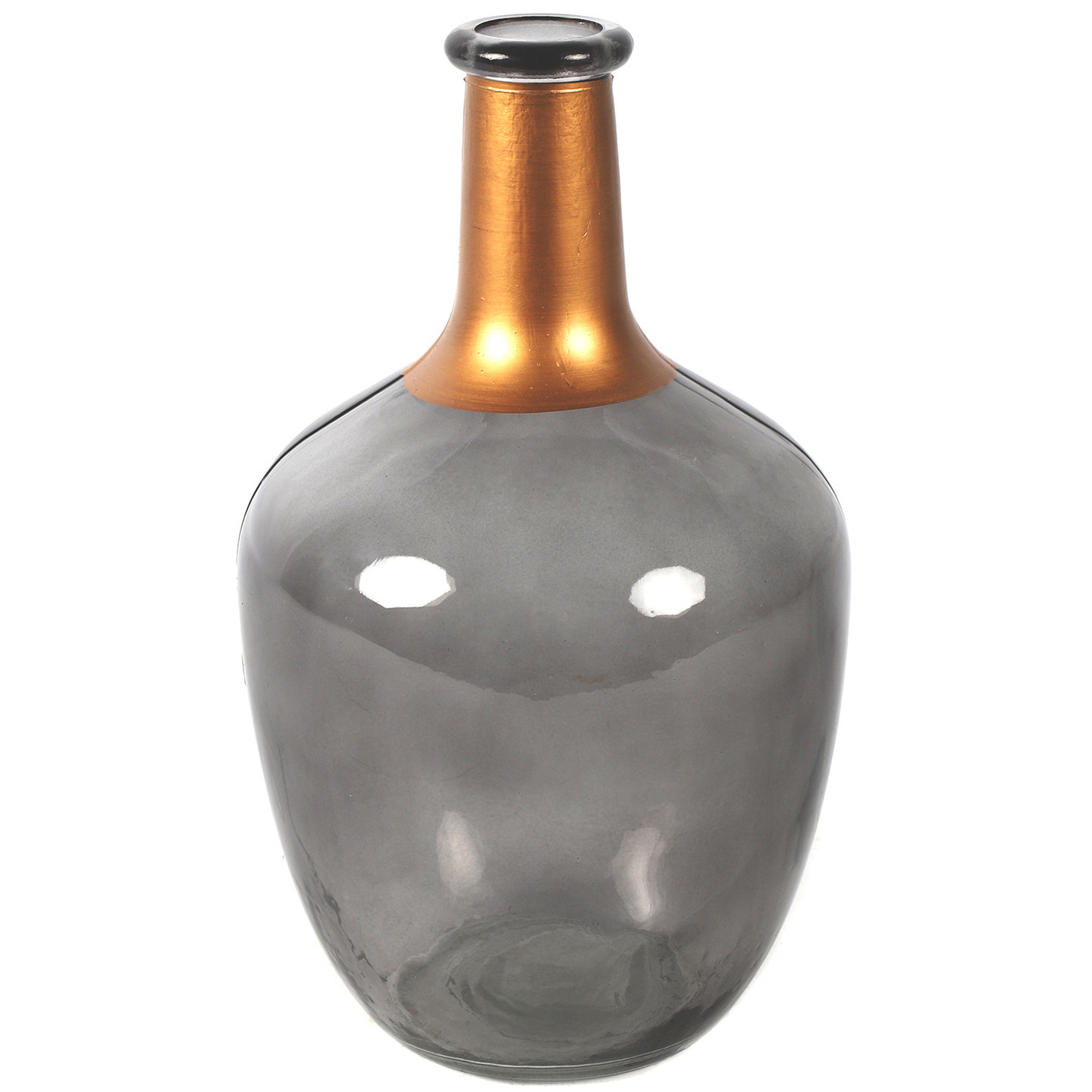 Countryfield Bloemenvaas Firm Big Bottle - transparant grijs/koper - glas - D15 x H25 cm -