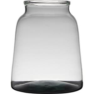 Hakbijl Glass Transparante/grijze stijlvolle vaas/vazen van gerecycled glas 23 x 19 cm -