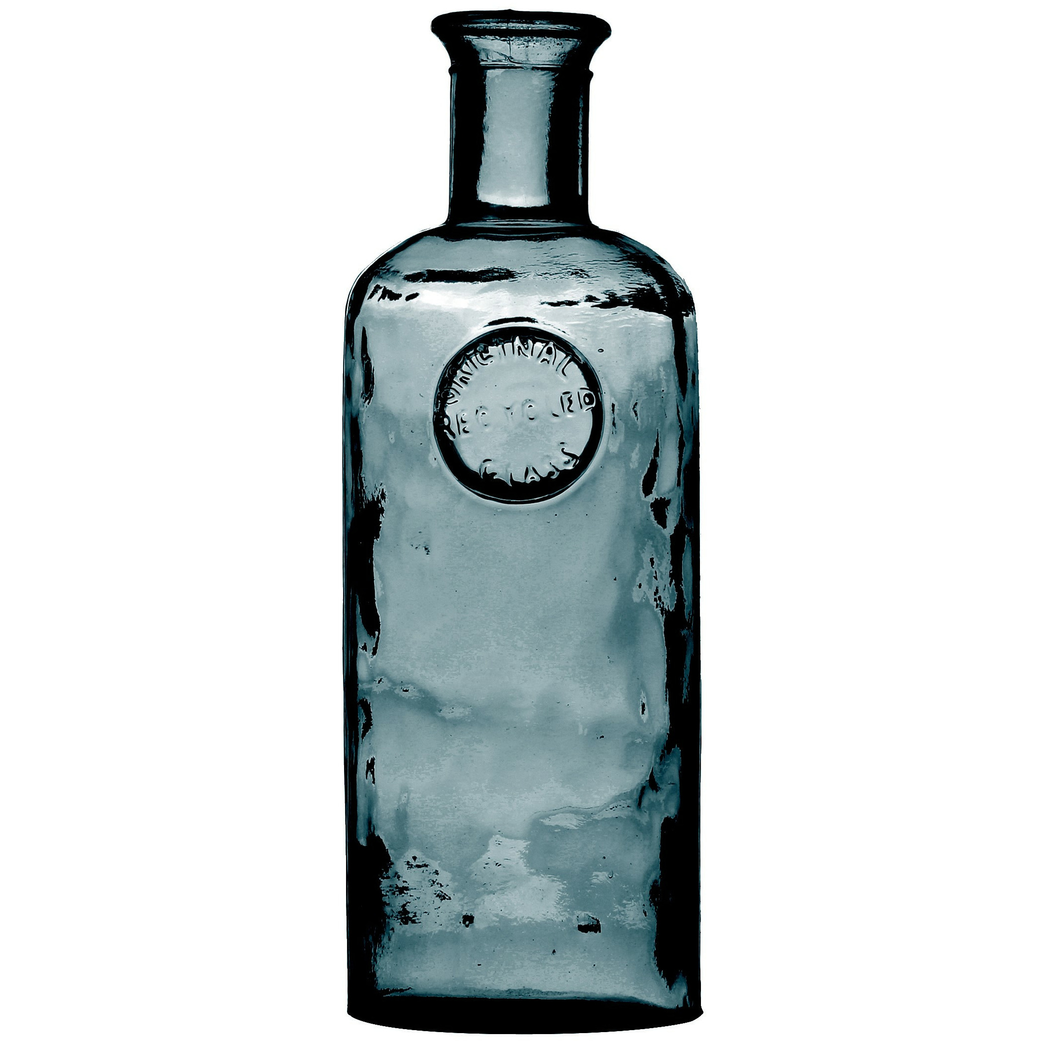 Natural Living Bloemenvaas Olive Bottle - marine blauw transparant - glas - D13 x H35 cm - Fles vazen -