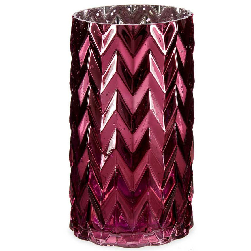 Giftdecor Bloemenvaas - luxe decoratie glas - donkerroze - 11 x 20 cm -