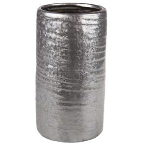 Cosy @ Home Cilinder vaas keramiek zilver/grijs 12 x 22 cm -
