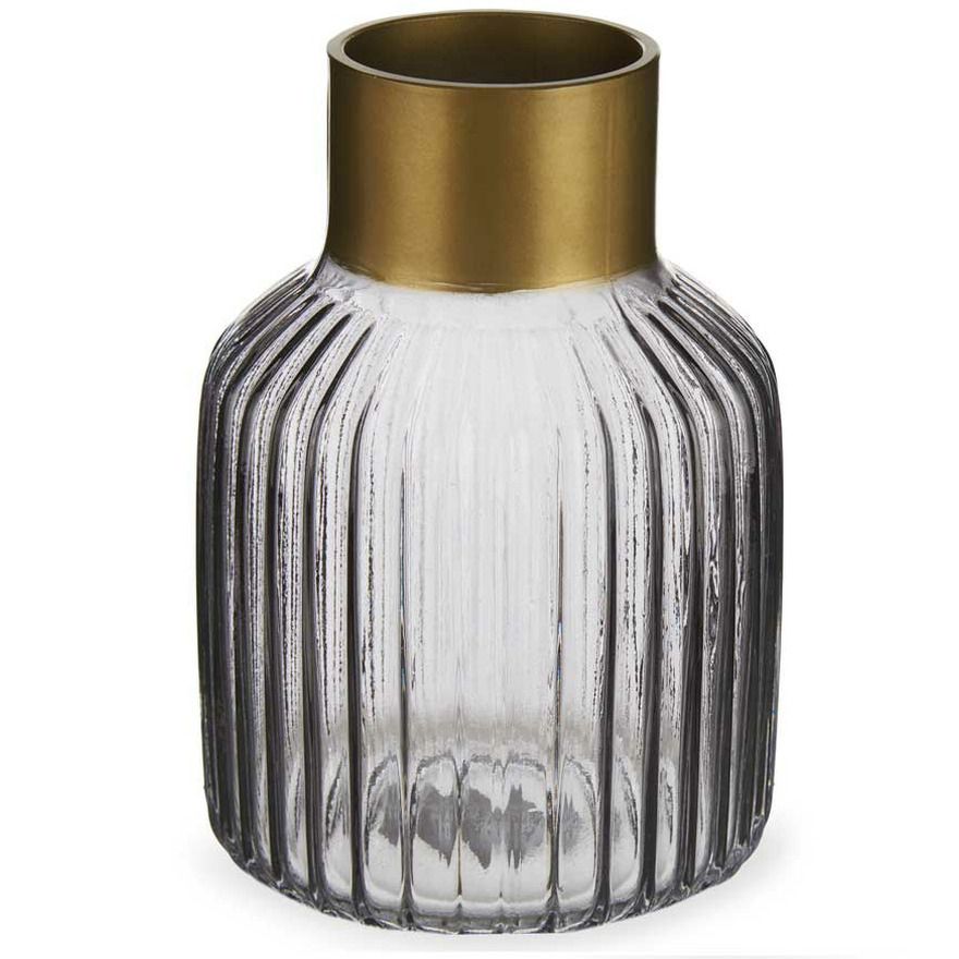 GIFT DECOR Vase Streifen Grau Golden Glas (12 X 18 X 12 Cm)