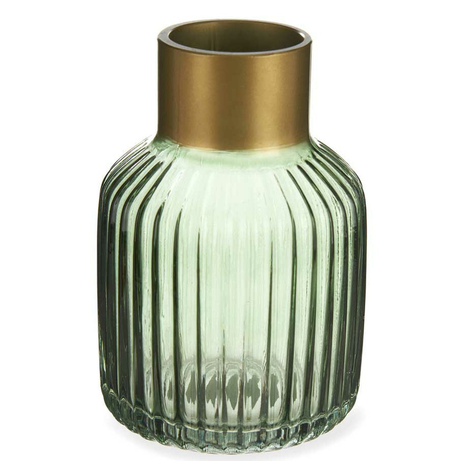 GIFT DECOR Vase Streifen Golden Grün Glas (12 X 18 X 12 Cm)