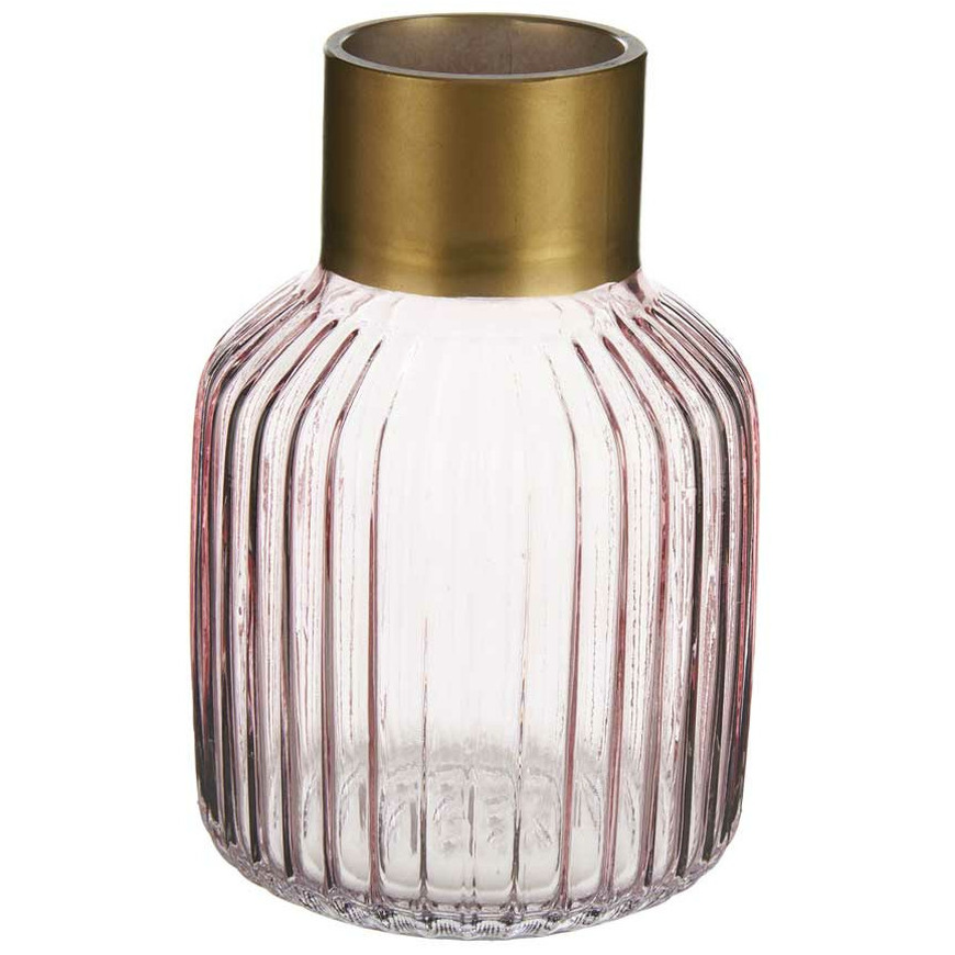 GIFT DECOR Vase Streifen Rosa Golden Glas (12 X 18 X 12 Cm)