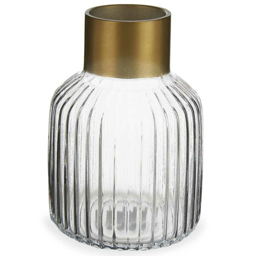 Giftdecor Bloemenvaas - luxe decoratie glas - transparant/goud - 12 x 18 cm -