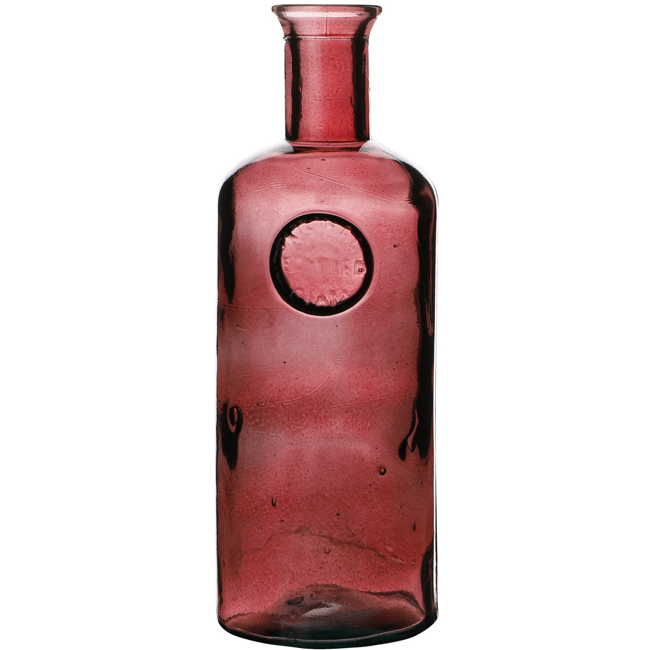 Natural Living Bloemenvaas Olive Bottle - robijn rood transparant - glas - D13 x H35 cm - Fles vazen -