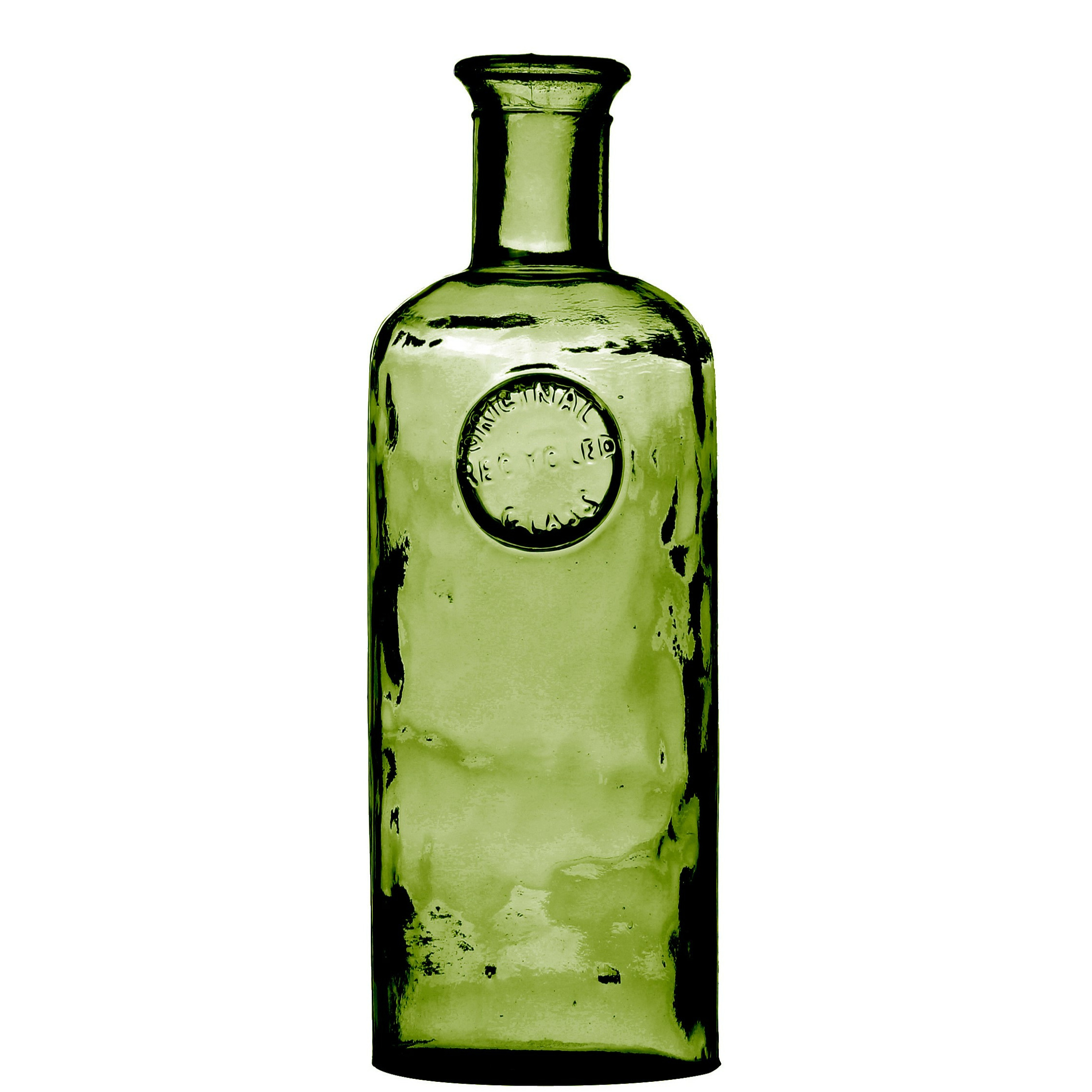Natural Living Bloemenvaas Olive Bottle - Smaragd groen transparant - glas - D13 x H35 cm - Fles vazen -