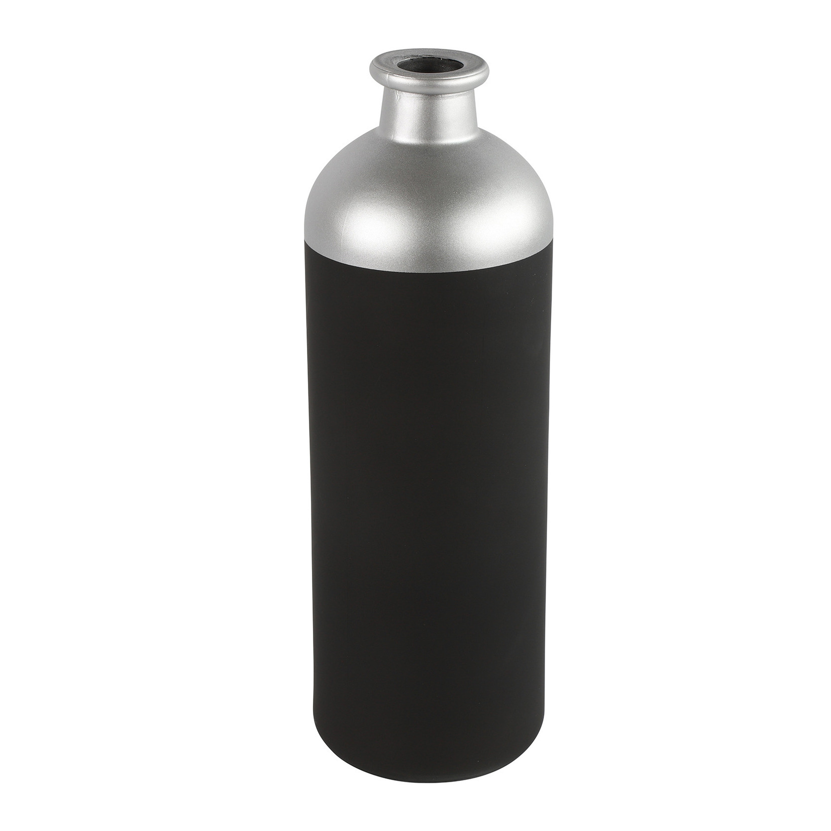Countryfield Bloemen of deco vaas - zwart/zilver - glas - luxe fles vorm - D11 x H33 cm -