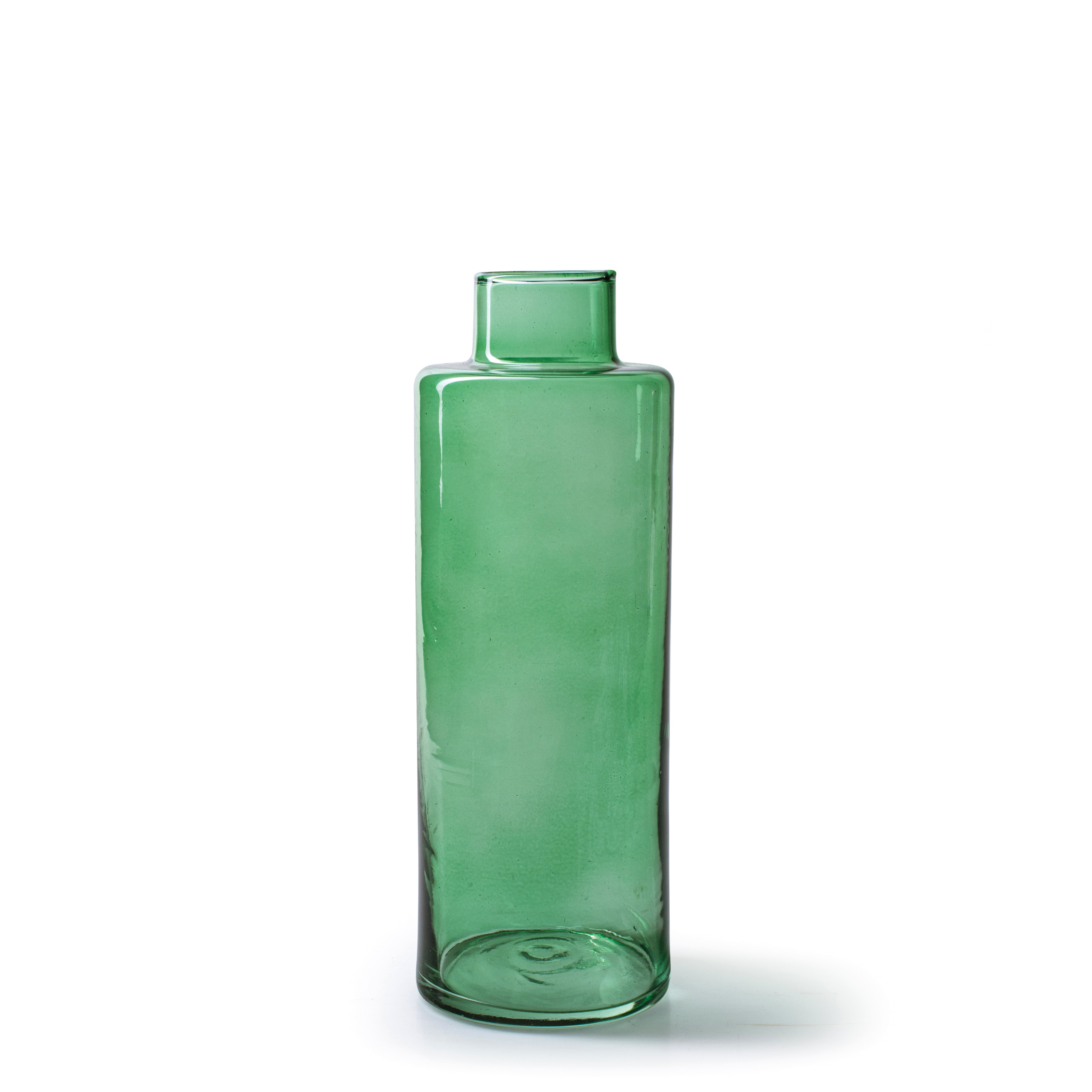 Jodeco Bloemenvaas Willem - transparant groen glas - D11,5 x H26 cm - fles vorm vaas -