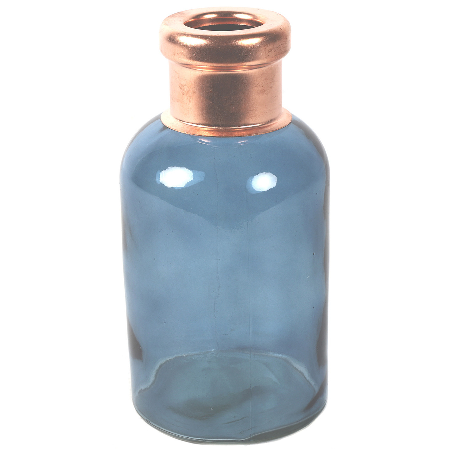 Countryfield Bloemenvaas Firm Bottle - transparant blauw/koper - glas - D10 x H21 cm -