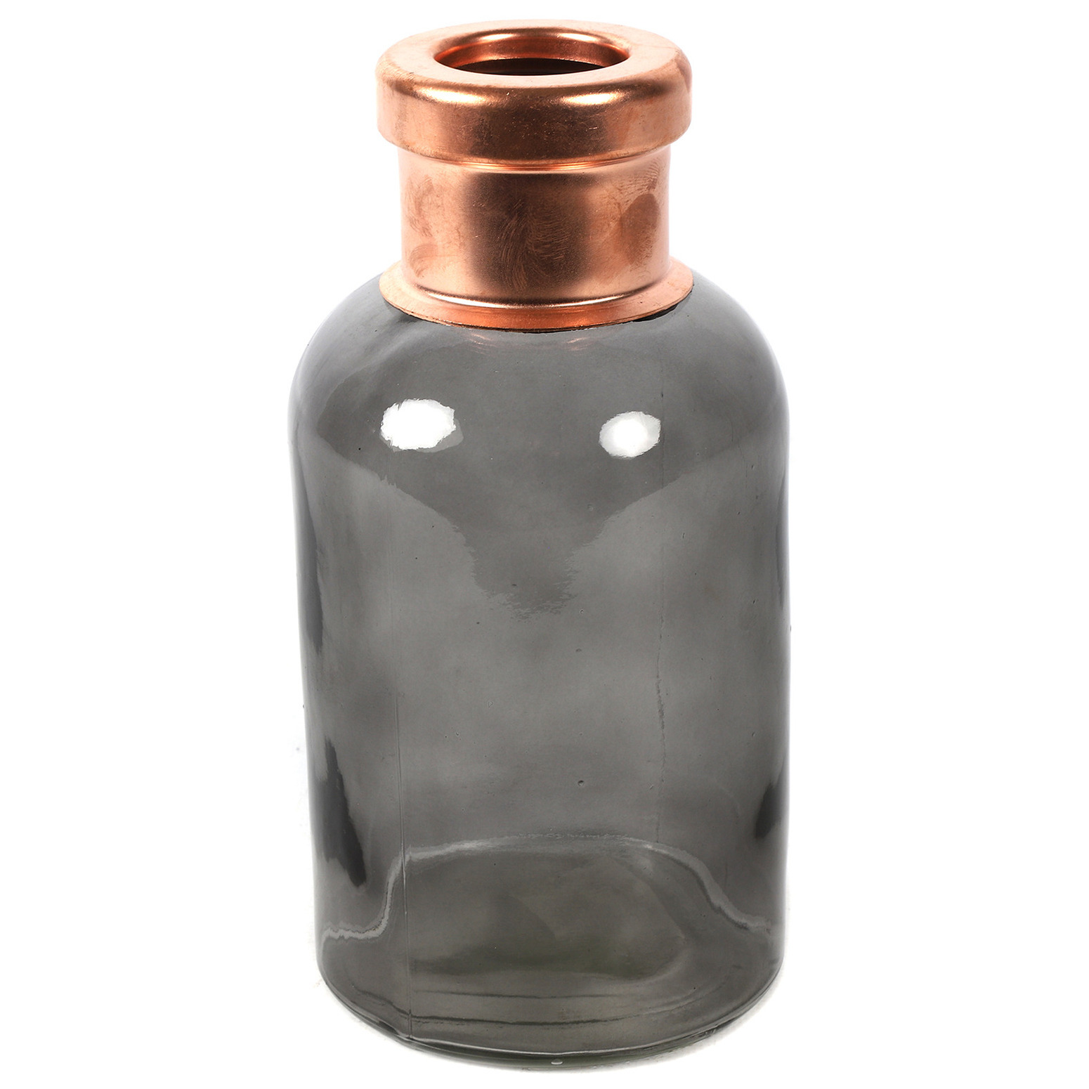 Countryfield Bloemenvaas Firm Bottle - transparant grijs/koper - glas - D10 x H21 cm -