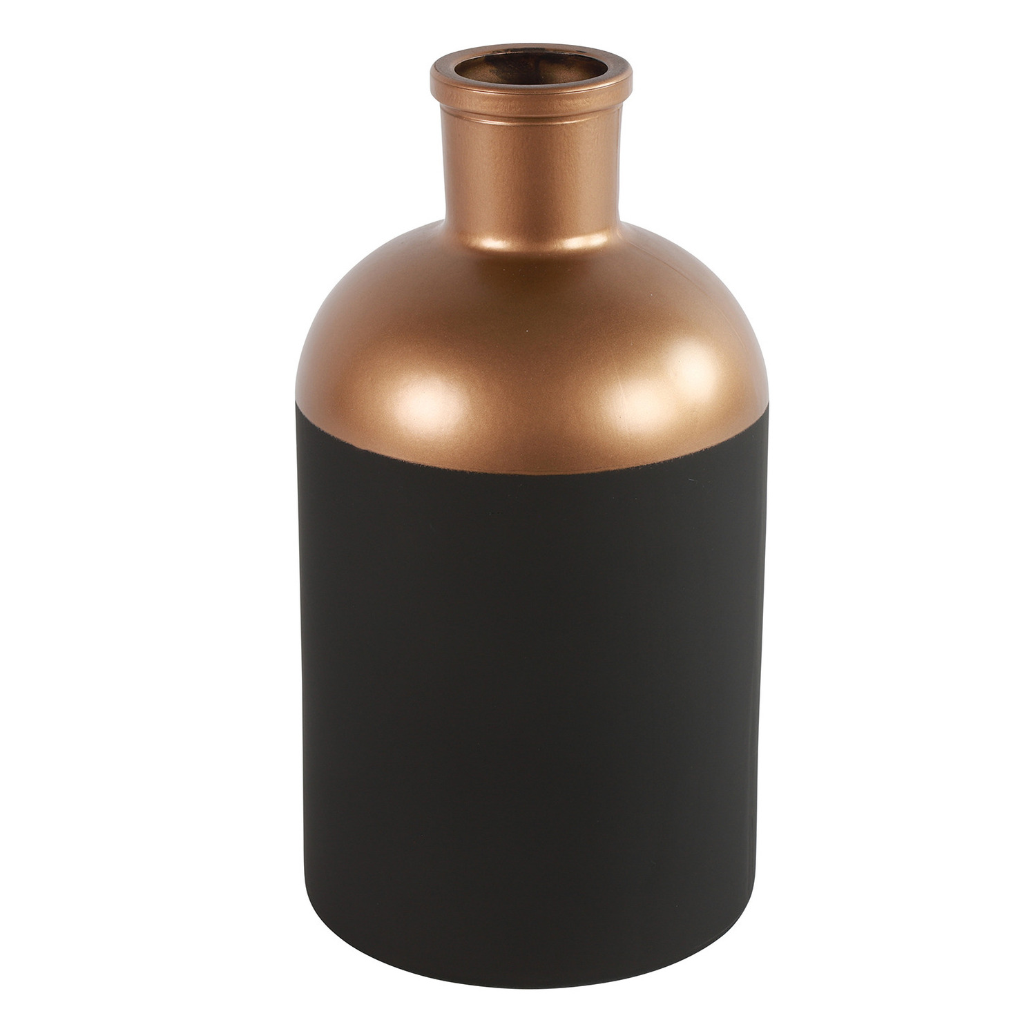 Countryfield Bloemen of deco vaas - zwart/koper - glas - luxe fles vorm - D14 x H26 cm -