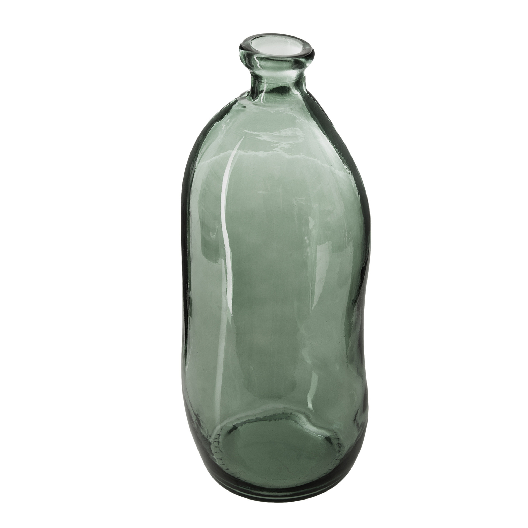 Atmosphera bloemenvaas Organische fles vorm - groen transparant - glas - H36 x D15 cm -