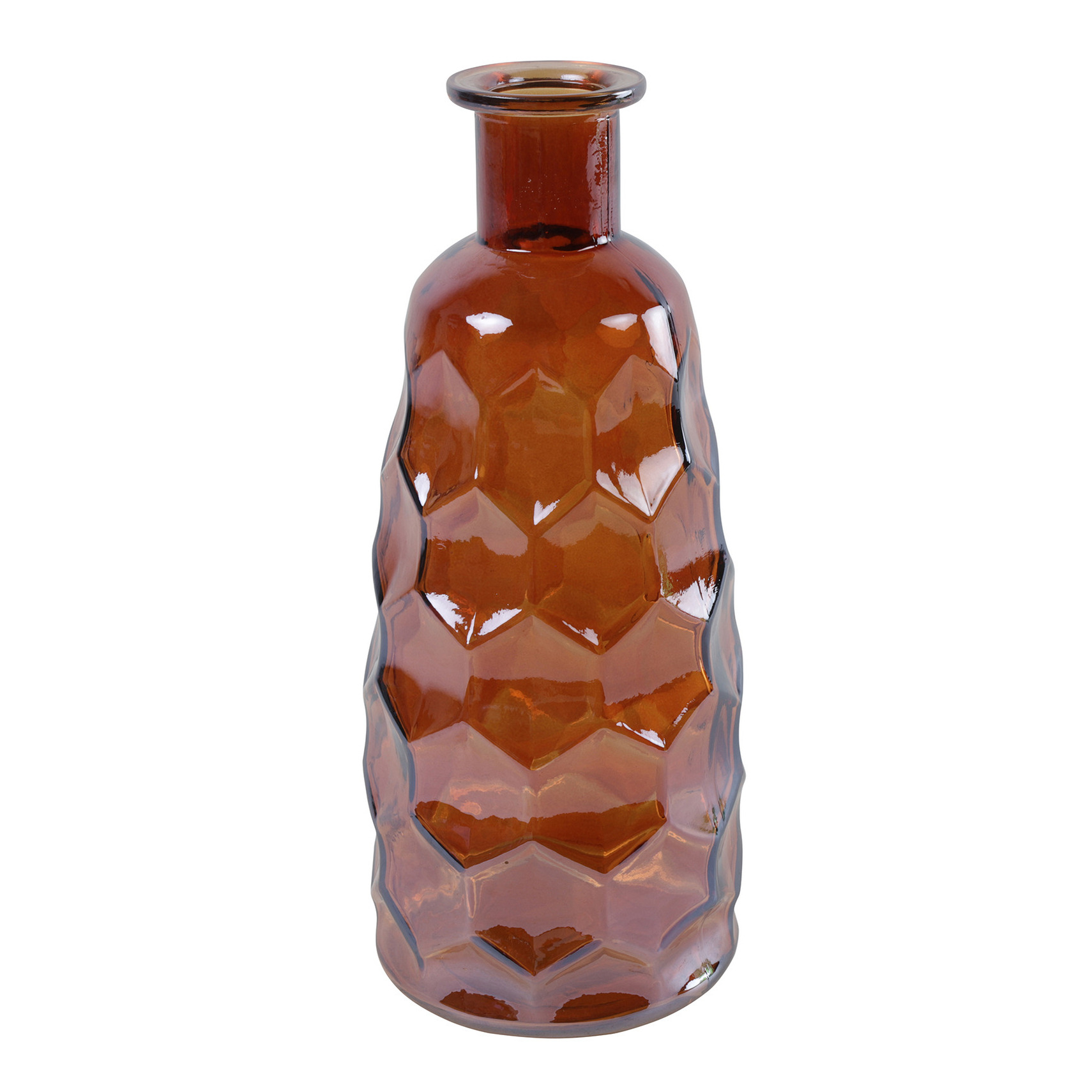 Countryfield Art Deco bloemenvaas - cognac bruin transparant - glas - fles vorm - D12 x H30 cm -