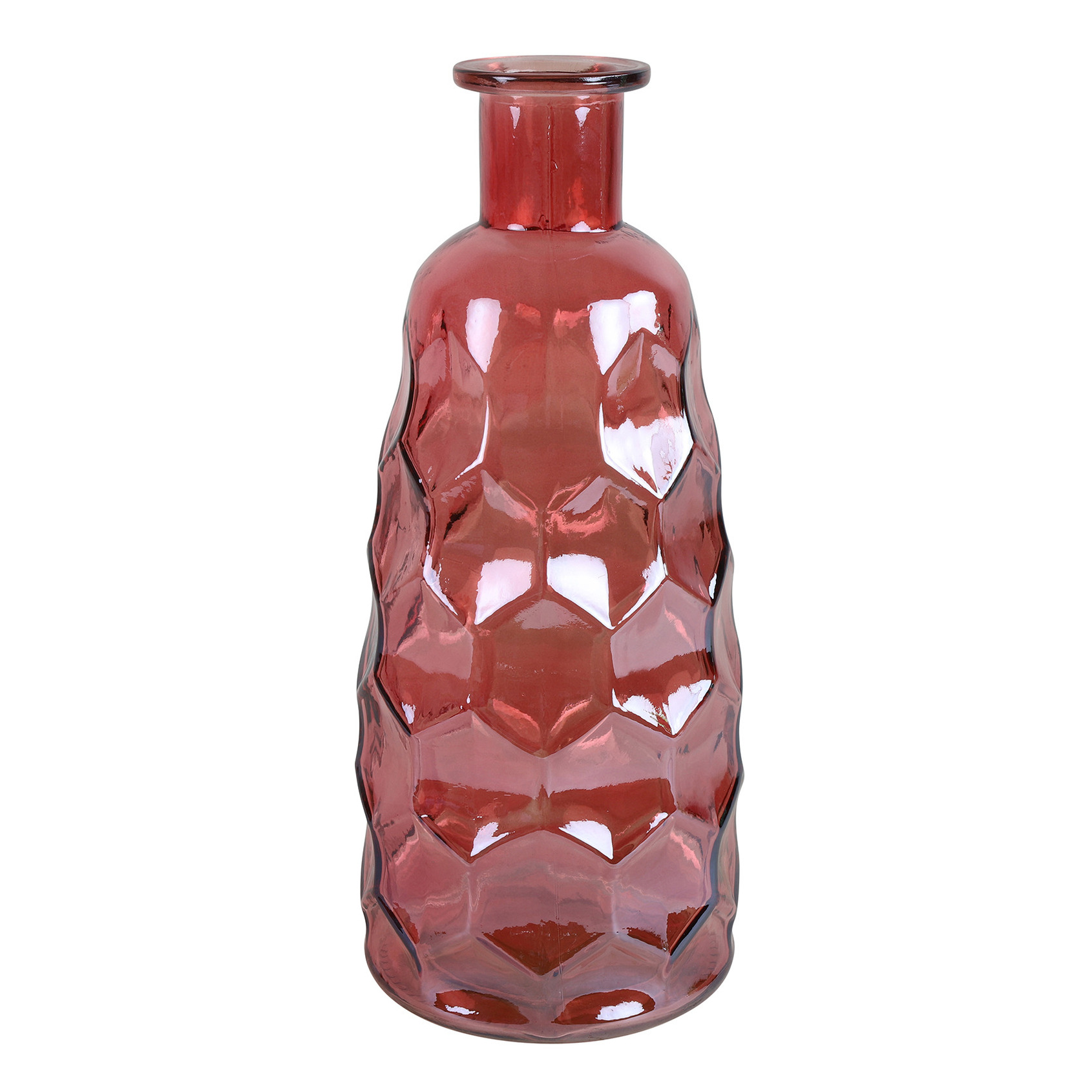 Countryfield Art Deco bloemenvaas - donkerroze transparant - glas - fles vorm - D12 x H30 cm -