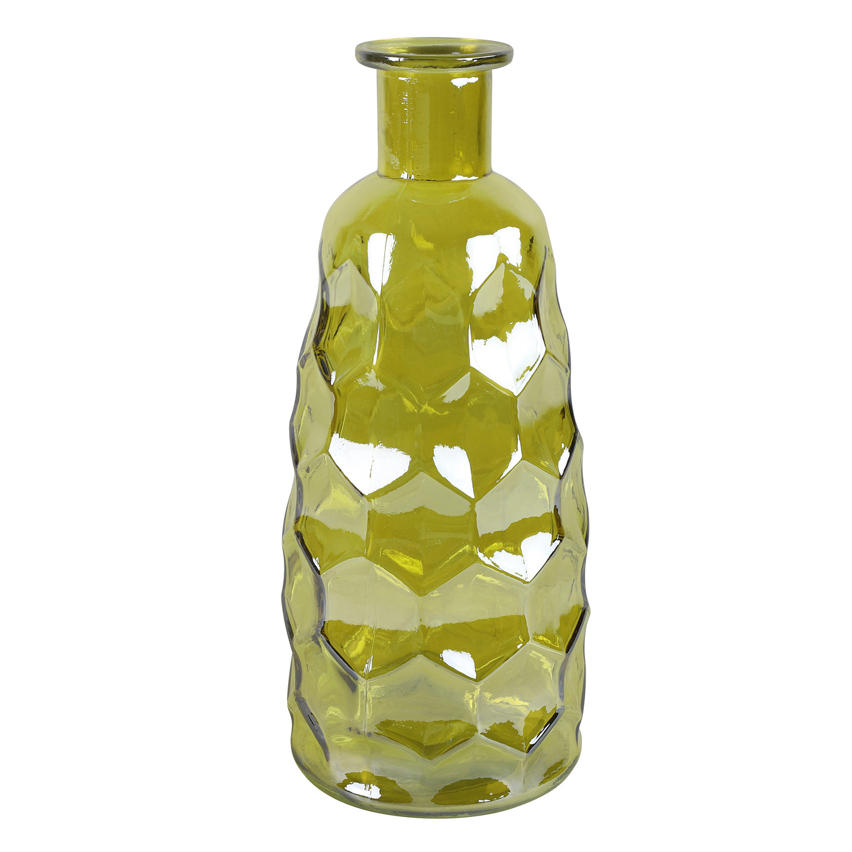 Countryfield Art Deco bloemenvaas - geel transparant - glas - fles vorm - D12 x H30 cm -