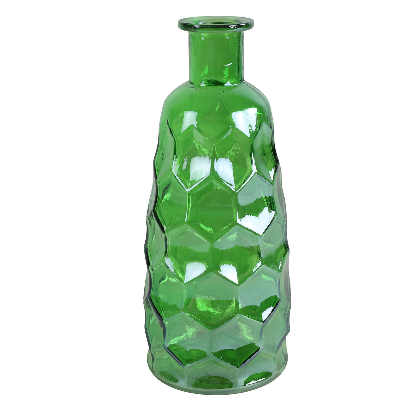 Countryfield Art Deco bloemenvaas - groen transparant - glas - fles vorm - D12 x H30 cm -