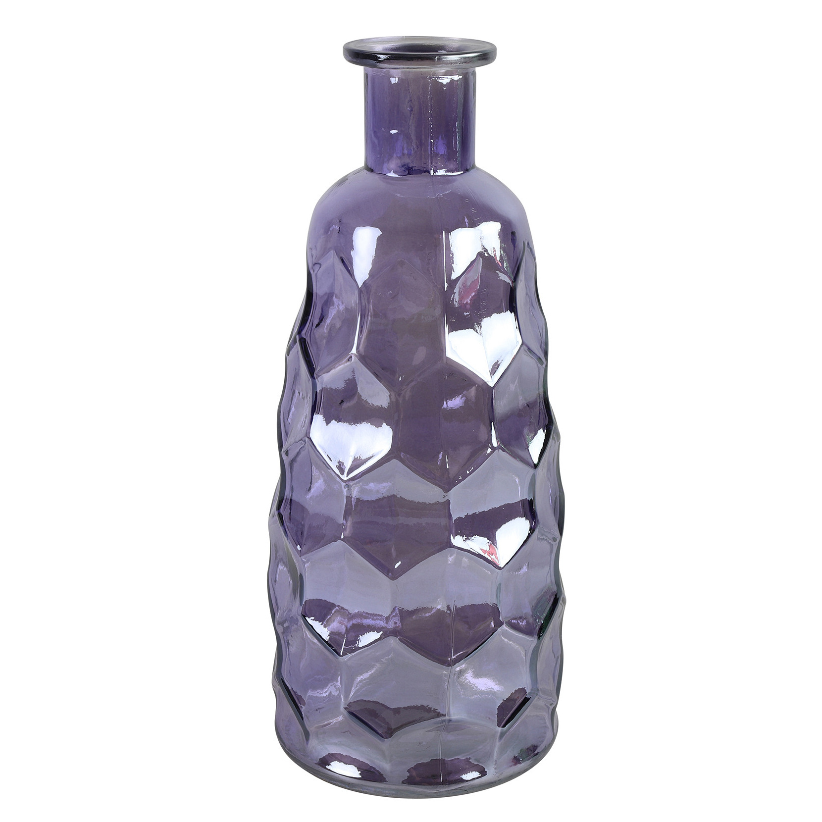 Countryfield Art Deco bloemenvaas - paars transparant - glas - fles vorm - D12 x H30 cm -