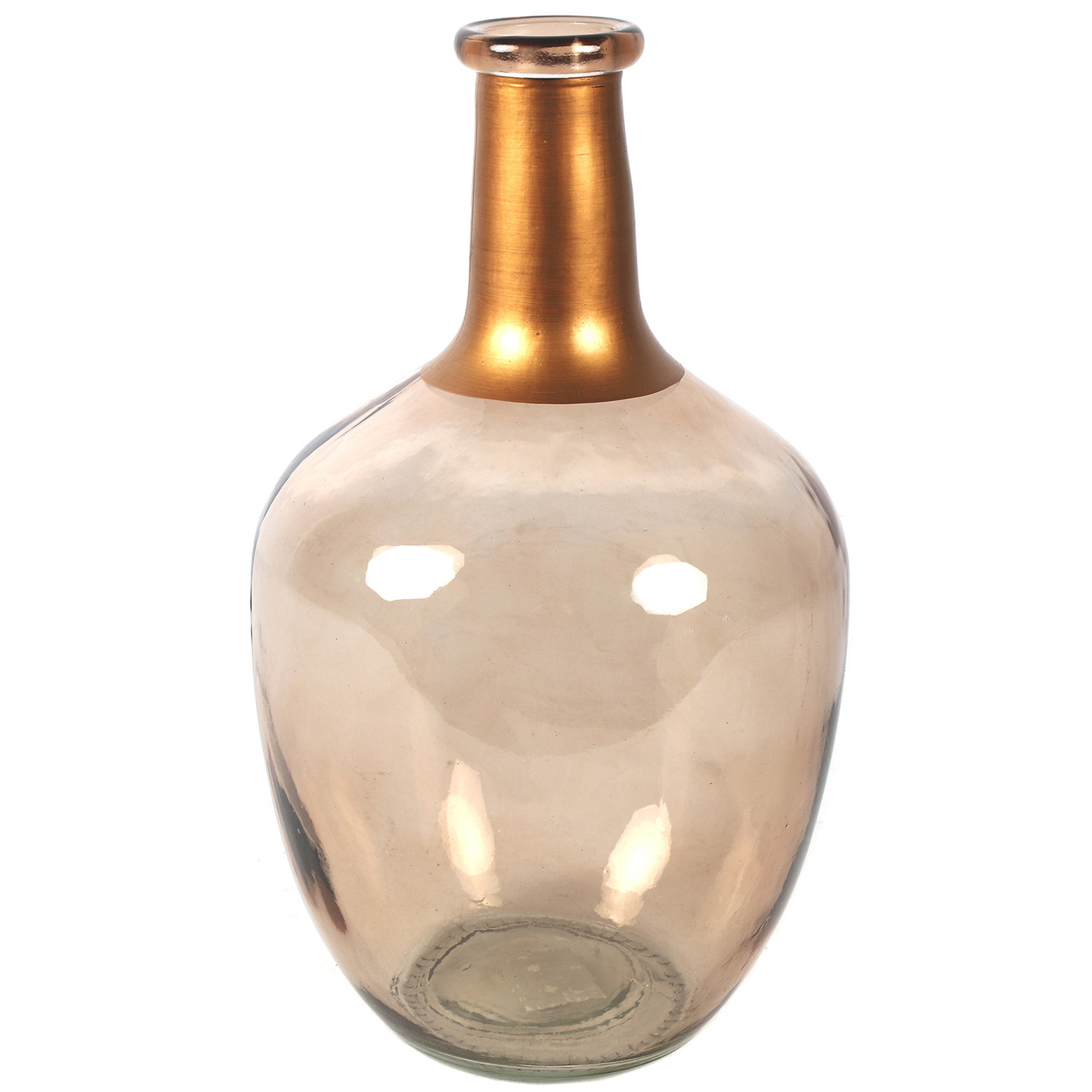 Countryfield Bloemenvaas Firm Big Bottle - beige transparant/koper - glas - D18 x H30 cm -
