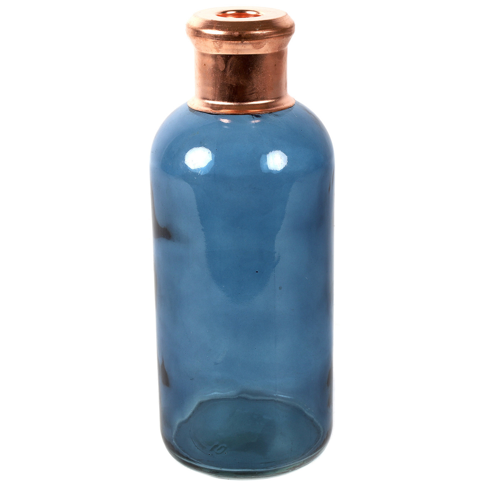 Countryfield Bloemenvaas Firm Bottle - transparant blauw/koper - glas - D11 x H27 cm -