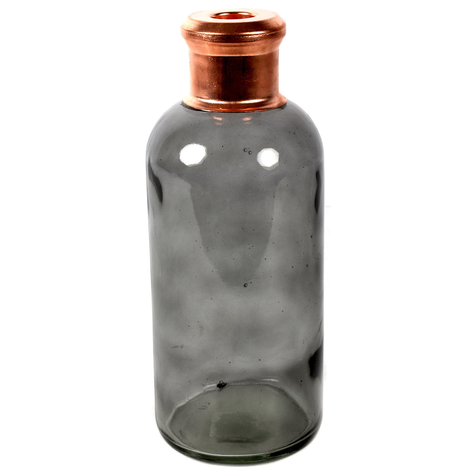 Countryfield Bloemenvaas Firm Bottle - transparant grijs/koper - glas - D11 x H27 cm -
