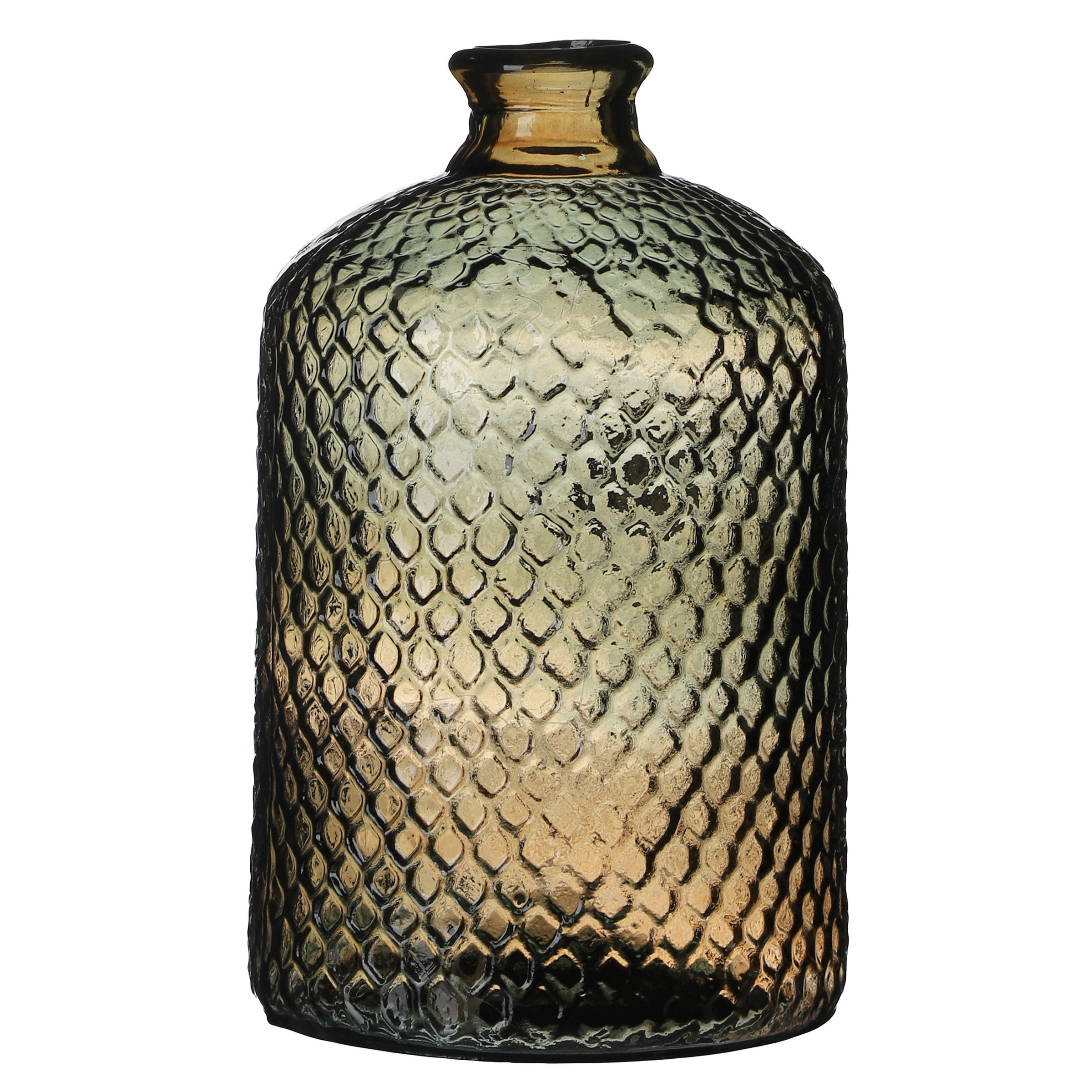 Natural Living Bloemenvaas Scubs Bottle - brons/bruin geschubt transparant - glas - D18 x H31 cm - Fles vazen -