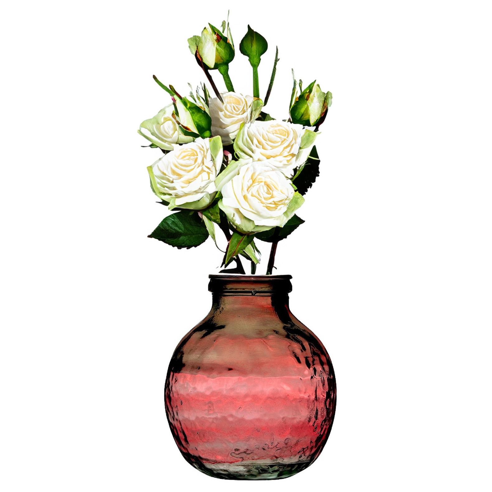 Natural Living Bloemenvaas Lourdes - roze transparant - gerecycled glas - D25 x H30 cm - Ronde bol vorm vaze -