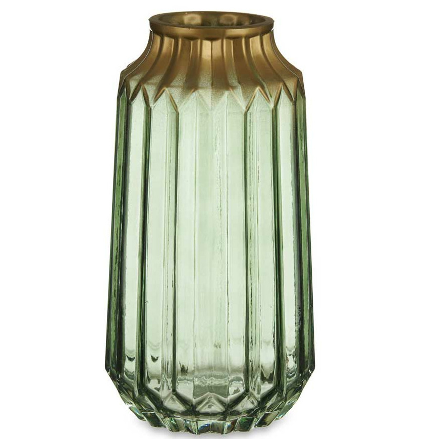 Giftdecor Bloemenvaas - luxe deco glas - groen transparant/goud - 13 x 23 cm -