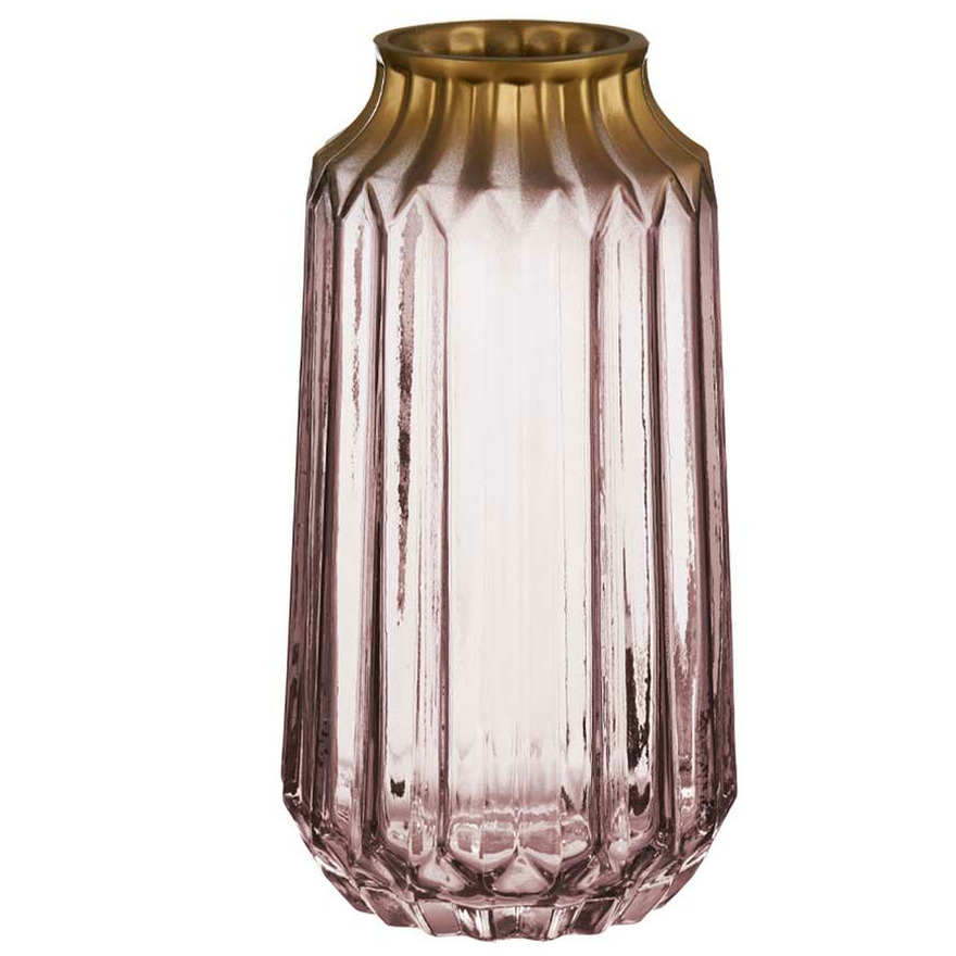 Giftdecor Bloemenvaas - luxe deco glas - roze transparant/goud - 13 x 23 cm -