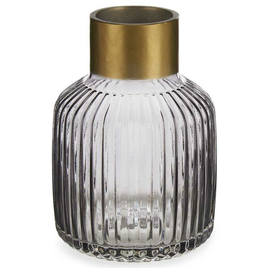 Giftdecor Bloemenvaas - luxe decoratie glas - grijs transparant/goud - 14 x 22 cm -