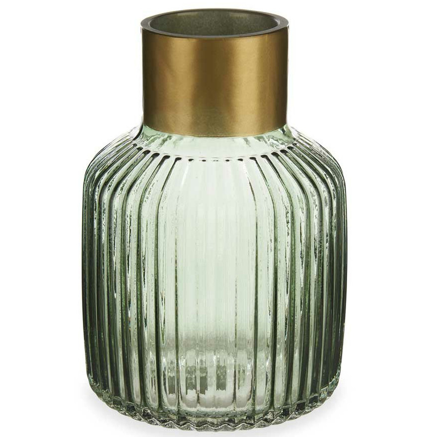 GIFT DECOR Vase Streifen Golden Grün Glas (14,5 X 22 X 14,5 Cm)