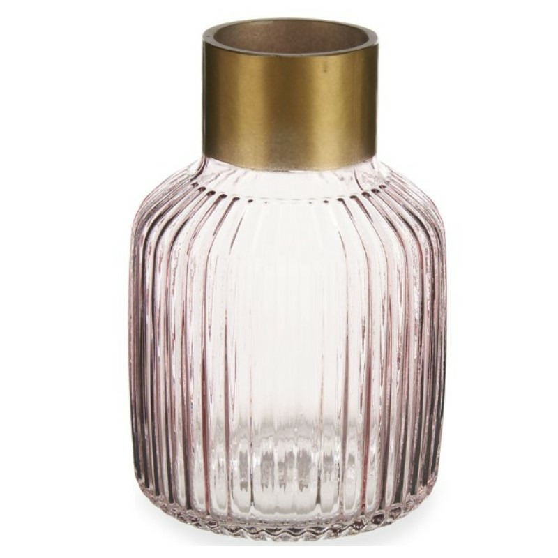 GIFT DECOR Vase Streifen Rosa Golden Glas (14,5 X 22 X 14,5 Cm)