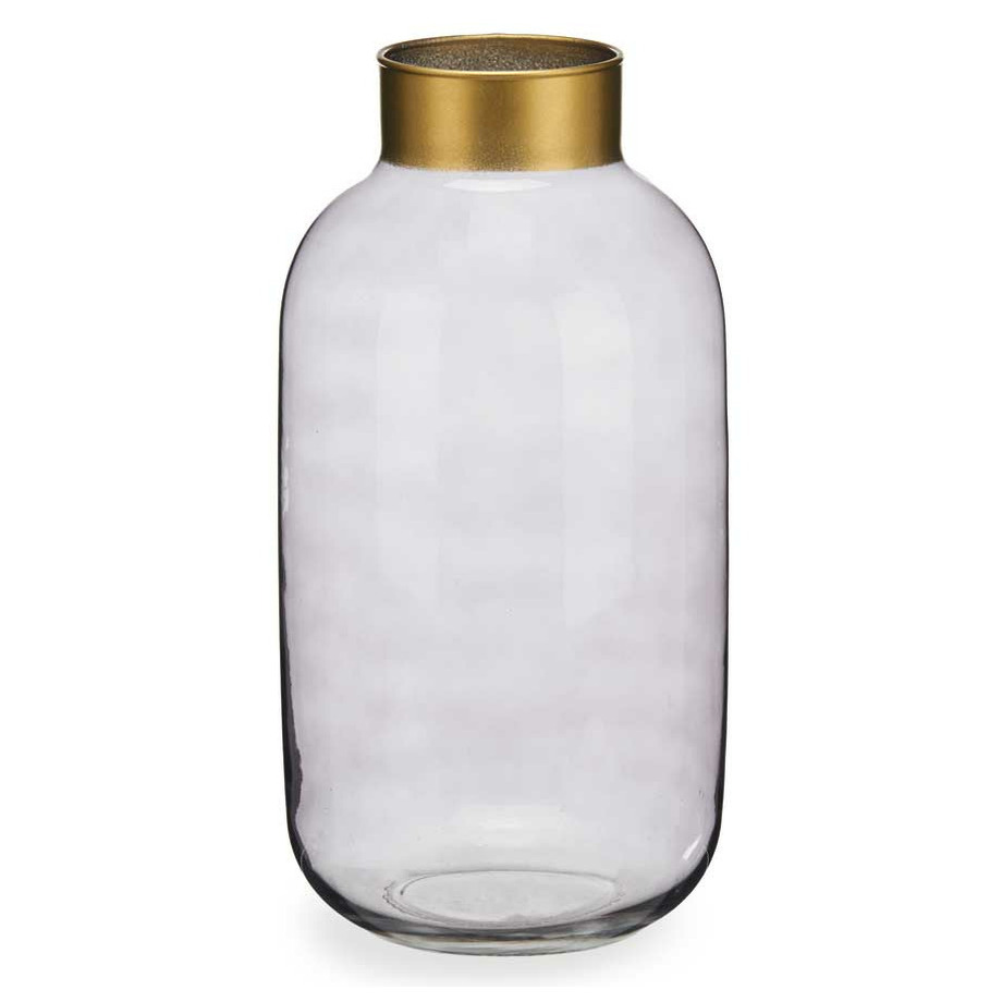 Giftdecor Bloemenvaas - luxe decoratie glas - grijs transparant/goud - 14 x 30 cm -