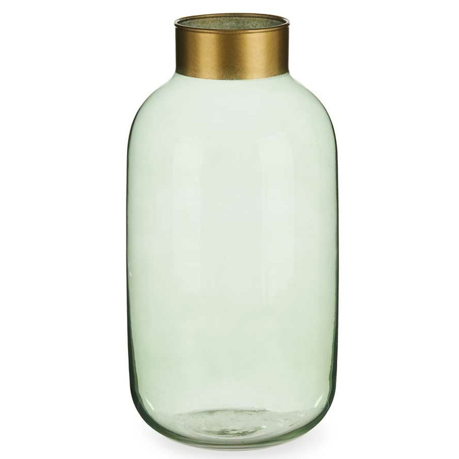 Giftdecor Bloemenvaas - luxe decoratie glas - groen transparant/goud - 14 x 30 cm -