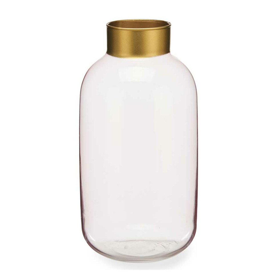 Giftdecor Bloemenvaas - luxe decoratie glas - roze transparant/goud - 14 x 30 cm -