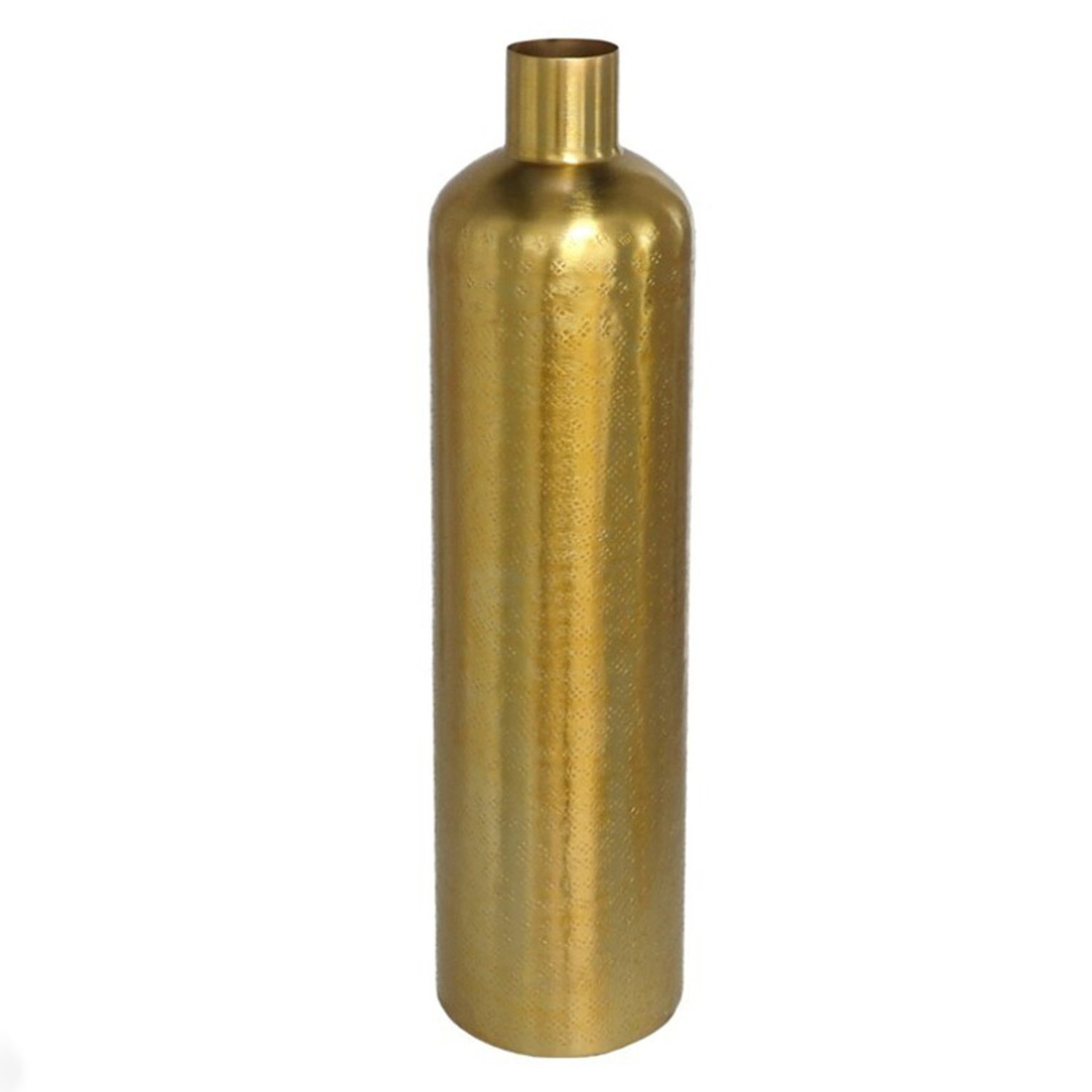 Gerimport Bloemenvaas flesvorm van metaal x 10.5 cm kleur metallic goud -