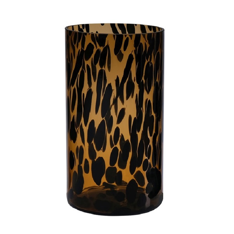 Hakbijl Glass Modieuze bloemen cilinder vaas/vazen van glas 25 x 14 cm zwart fantasy -